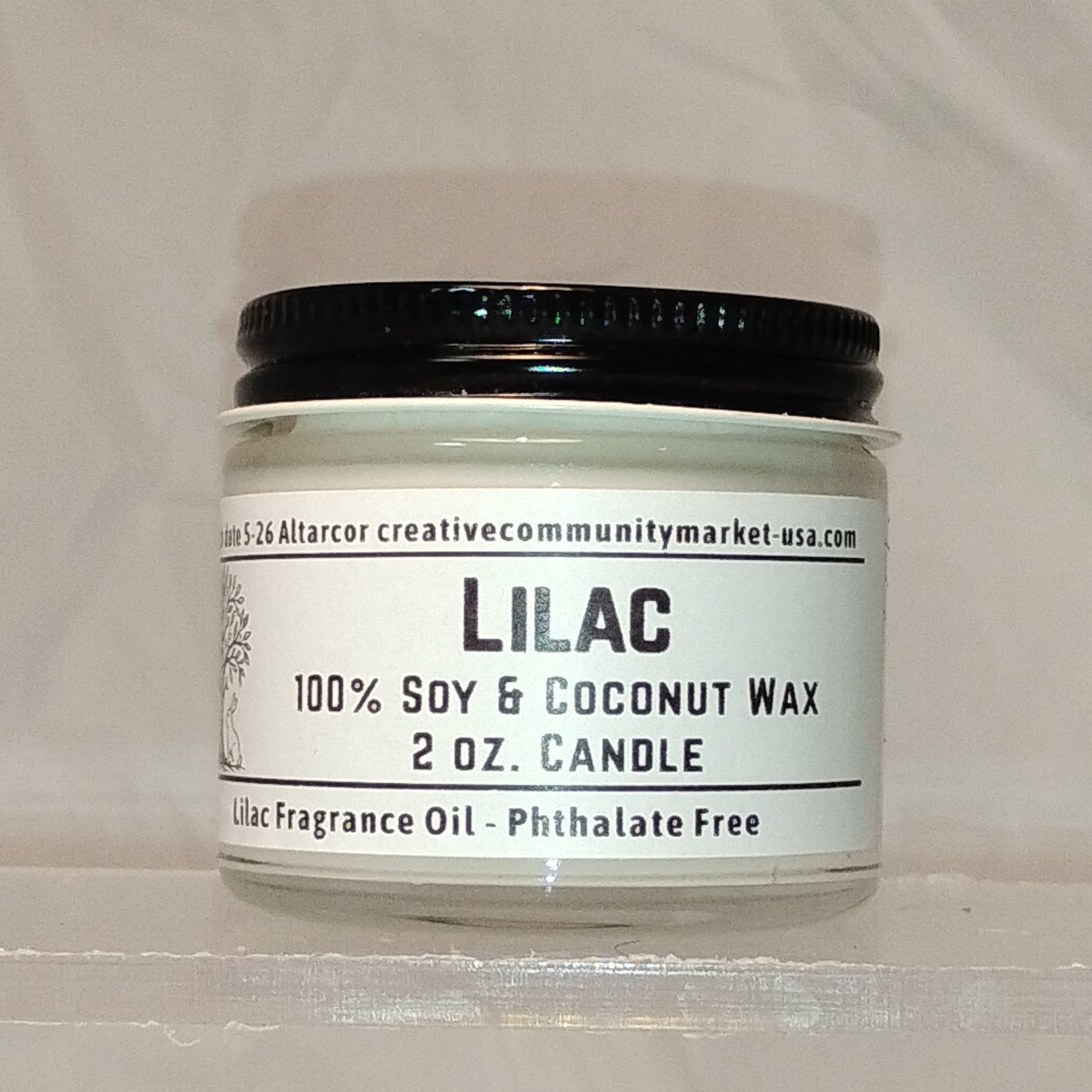 Lilac Soy–Coconut Candle | 2 oz Clear Jar w/ Black Lid