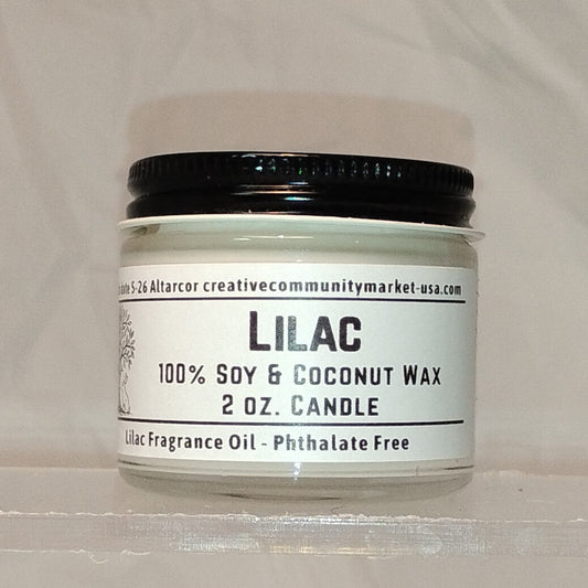 Lilac Soy–Coconut Candle | 2 oz Clear Jar w/ Black Lid