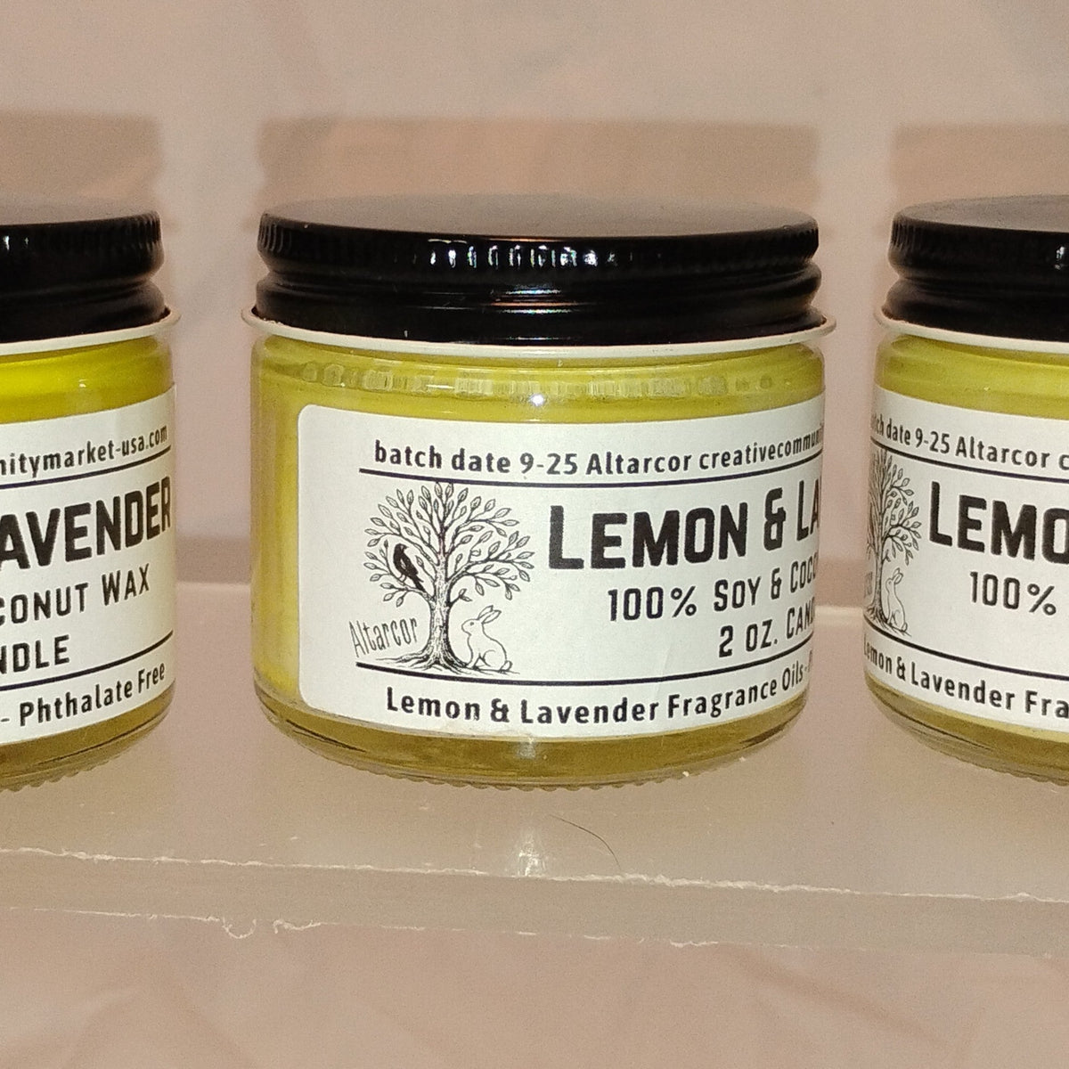 Lemon & Lavender Soy–Coconut Candle | 2 oz Clear Jar w/ Black Lid