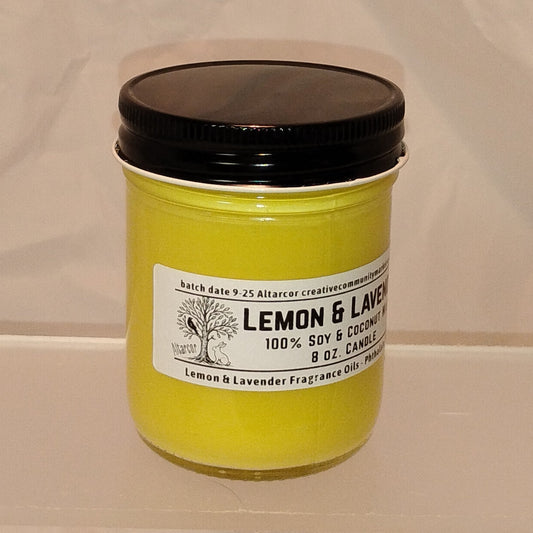 Lemon + Lavender Soy-Coconut Candle | 8 oz. Clear Jar w/ Black Lid