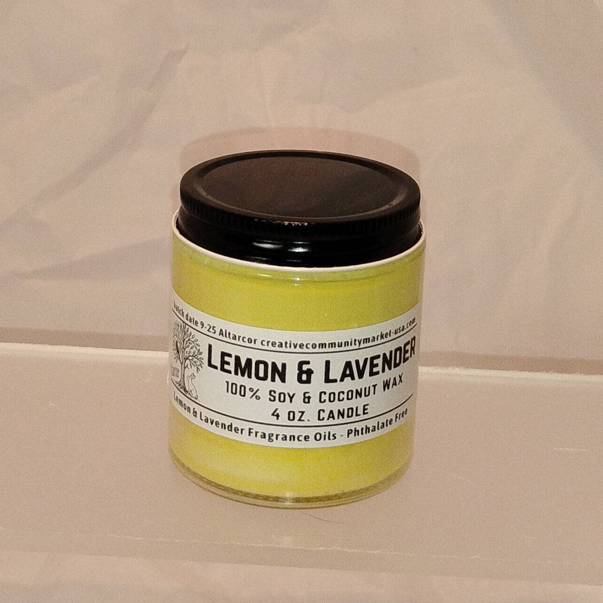 Lemon & Lavender Soy–Coconut Candle | 4 oz Clear Jar w/ Black Lid