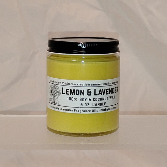 Lemon & Lavender Soy–Coconut Candle | 6 oz Clear Jar w/ Black Lid