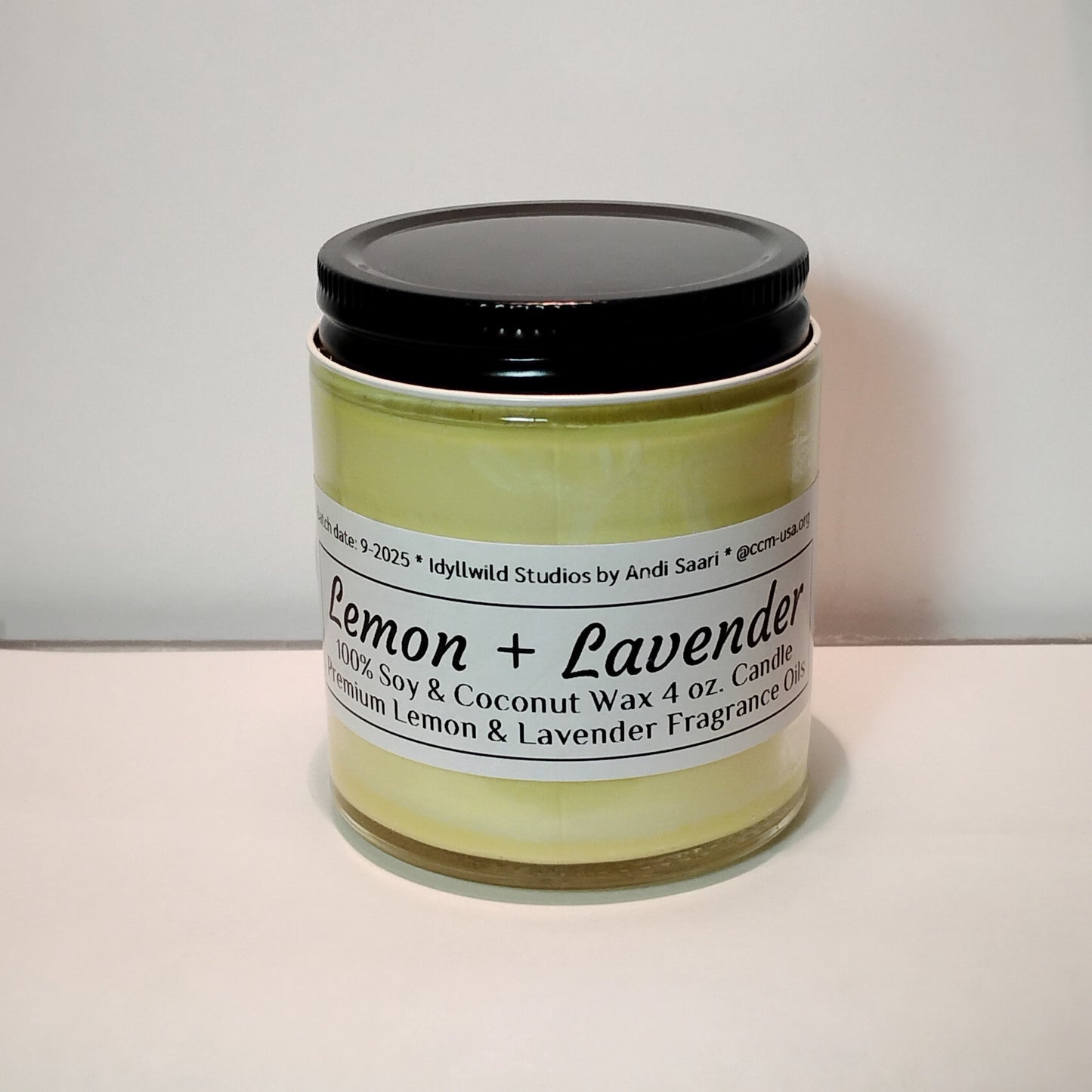 Lemon + Lavender Soy-Coconut Candle | 4 oz. Clear Jar w/ Black Lid