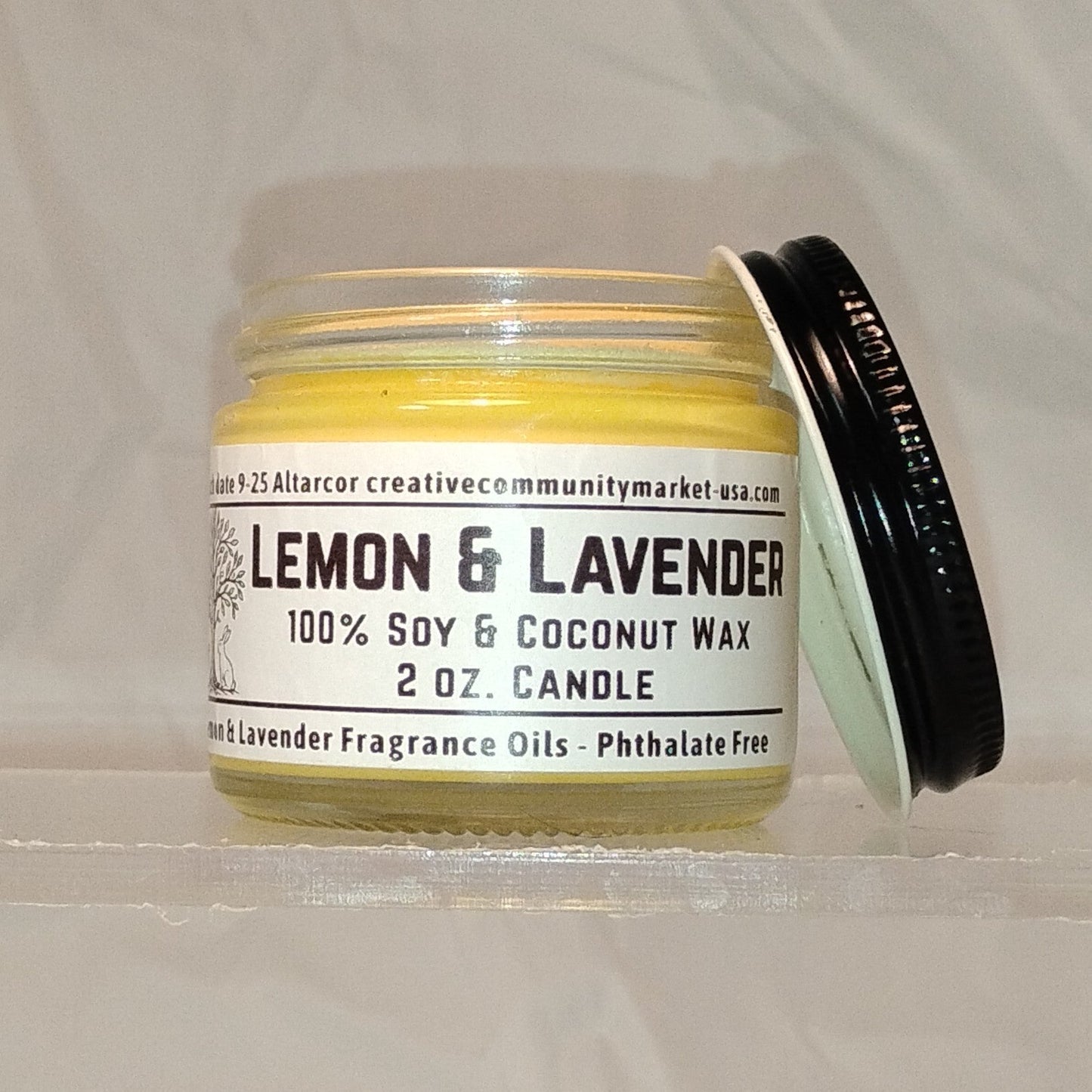 Lemon & Lavender Soy–Coconut Candle | 2 oz Clear Jar w/ Black Lid