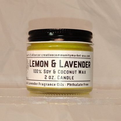 Lemon & Lavender Soy–Coconut Candle | 2 oz Clear Jar w/ Black Lid
