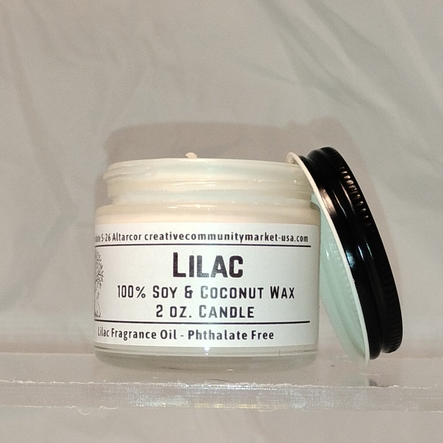 Lilac Soy–Coconut Candle | 2 oz Clear Jar w/ Black Lid
