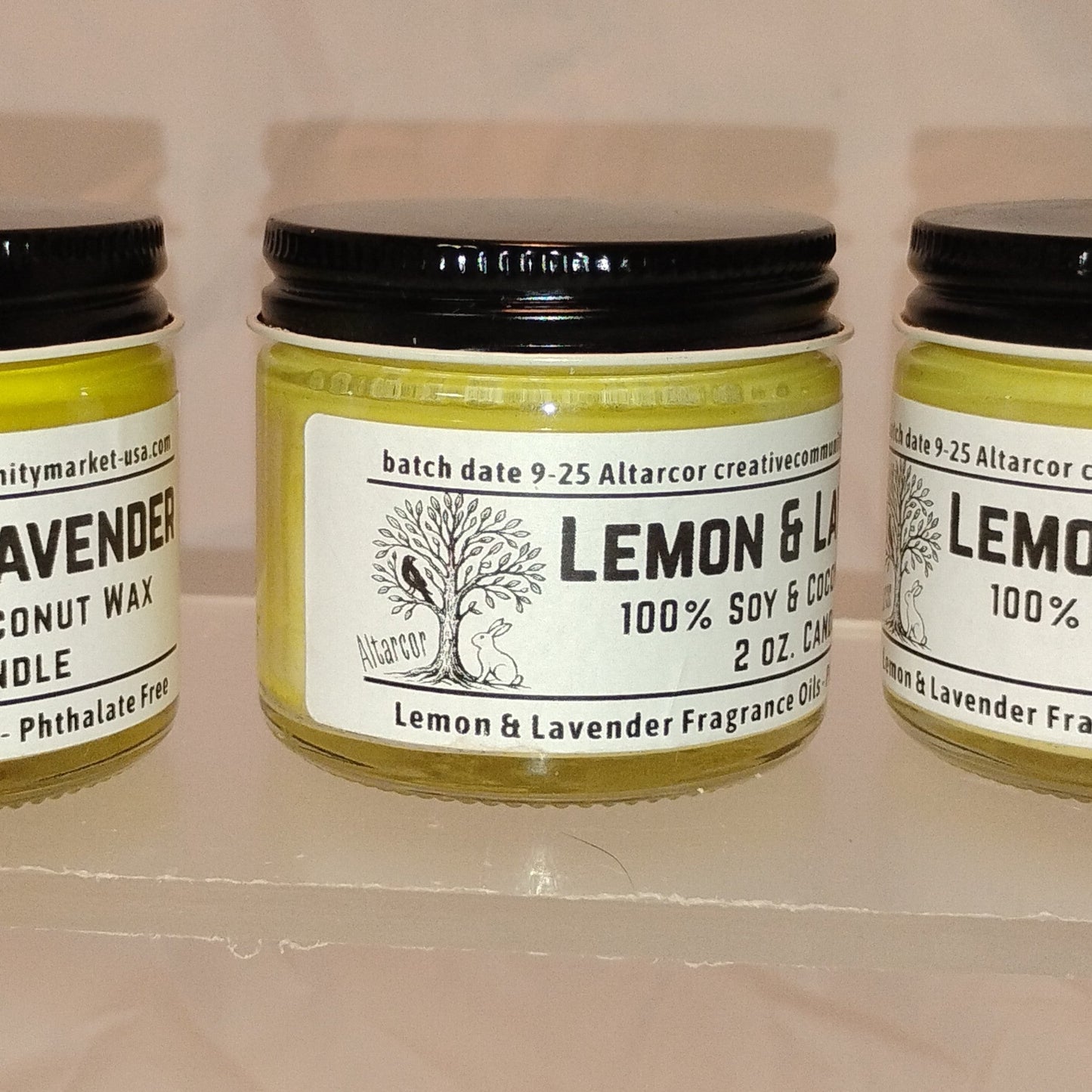 Lemon & Lavender Soy–Coconut Candle | 2 oz Clear Jar w/ Black Lid