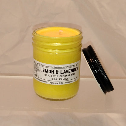 Lemon + Lavender Soy-Coconut Candle | 8 oz. Clear Jar w/ Black Lid