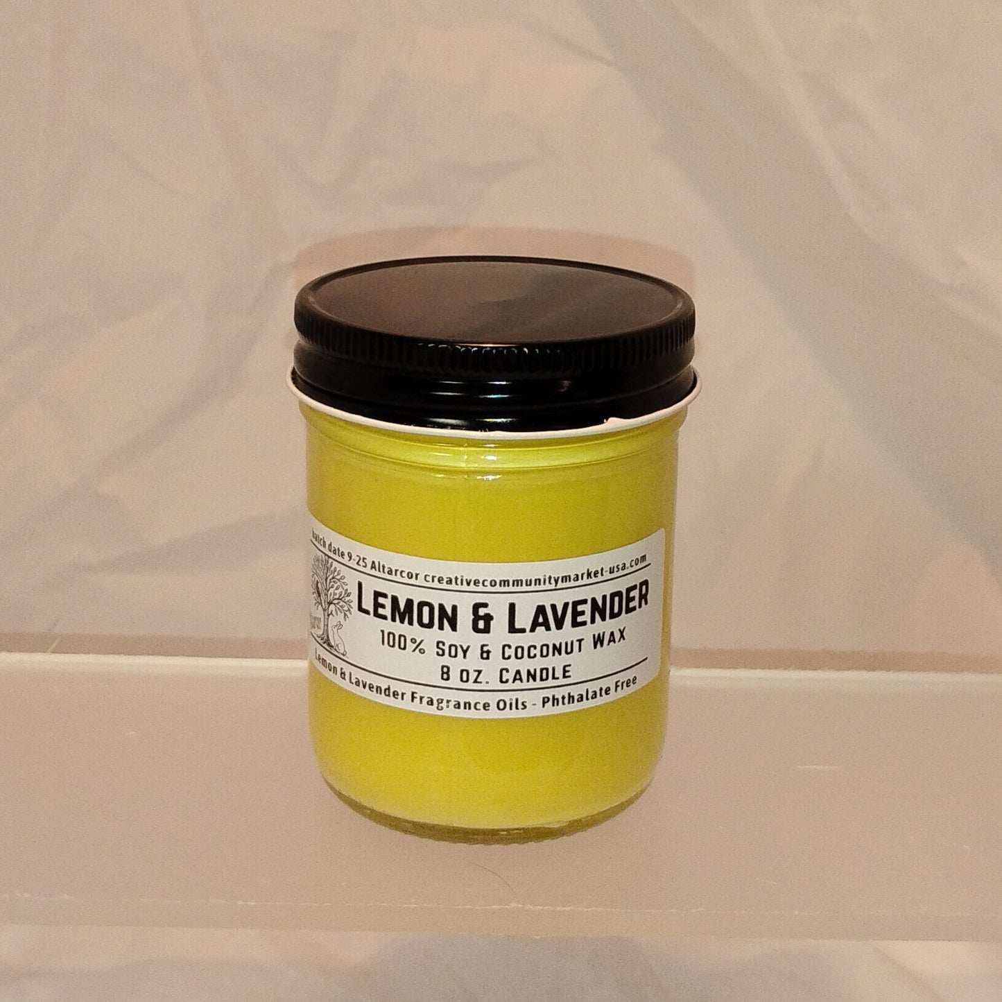 Lemon + Lavender Soy-Coconut Candle | 8 oz. Clear Jar w/ Black Lid