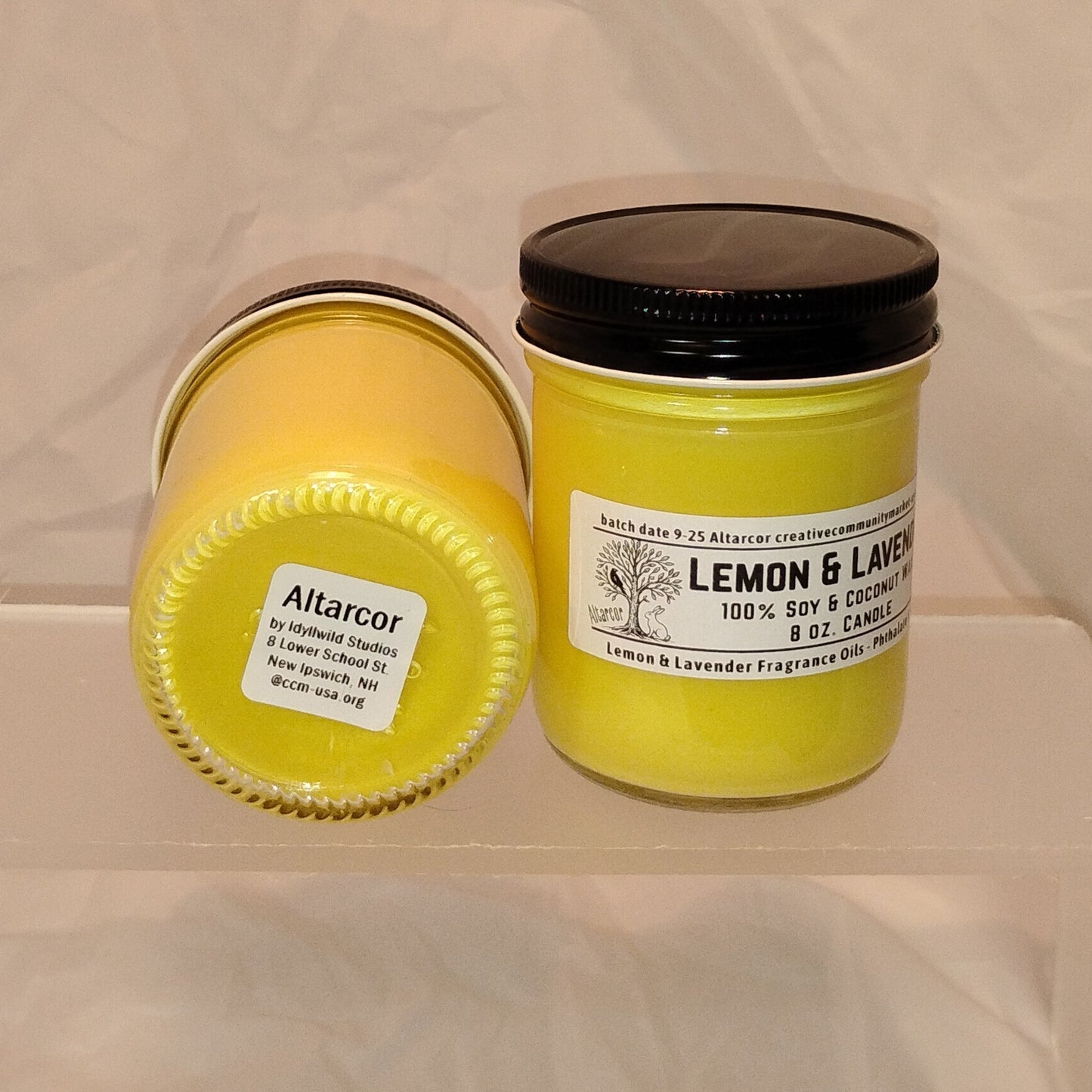 Lemon + Lavender Soy-Coconut Candle | 8 oz. Clear Jar w/ Black Lid