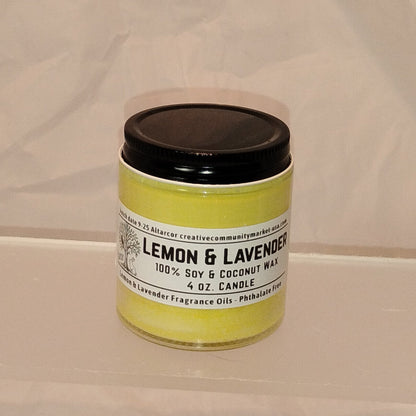 Lemon & Lavender Soy–Coconut Candle | 4 oz Clear Jar w/ Black Lid