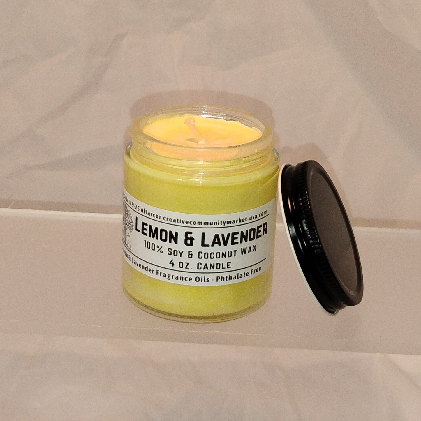 Lemon & Lavender Soy–Coconut Candle | 4 oz Clear Jar w/ Black Lid
