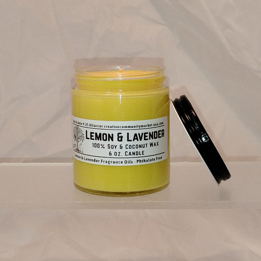 Lemon & Lavender Soy–Coconut Candle | 6 oz Clear Jar w/ Black Lid