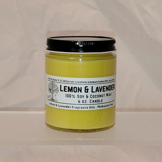 Lemon & Lavender Soy–Coconut Candle | 6 oz Clear Jar w/ Black Lid