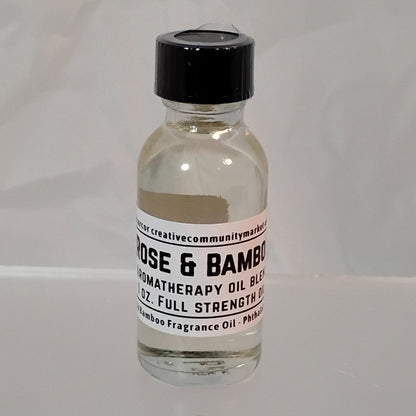 Rose & Bamboo Full Strength Aromatherapy Oil in a Glass Bottle w/ Dropper