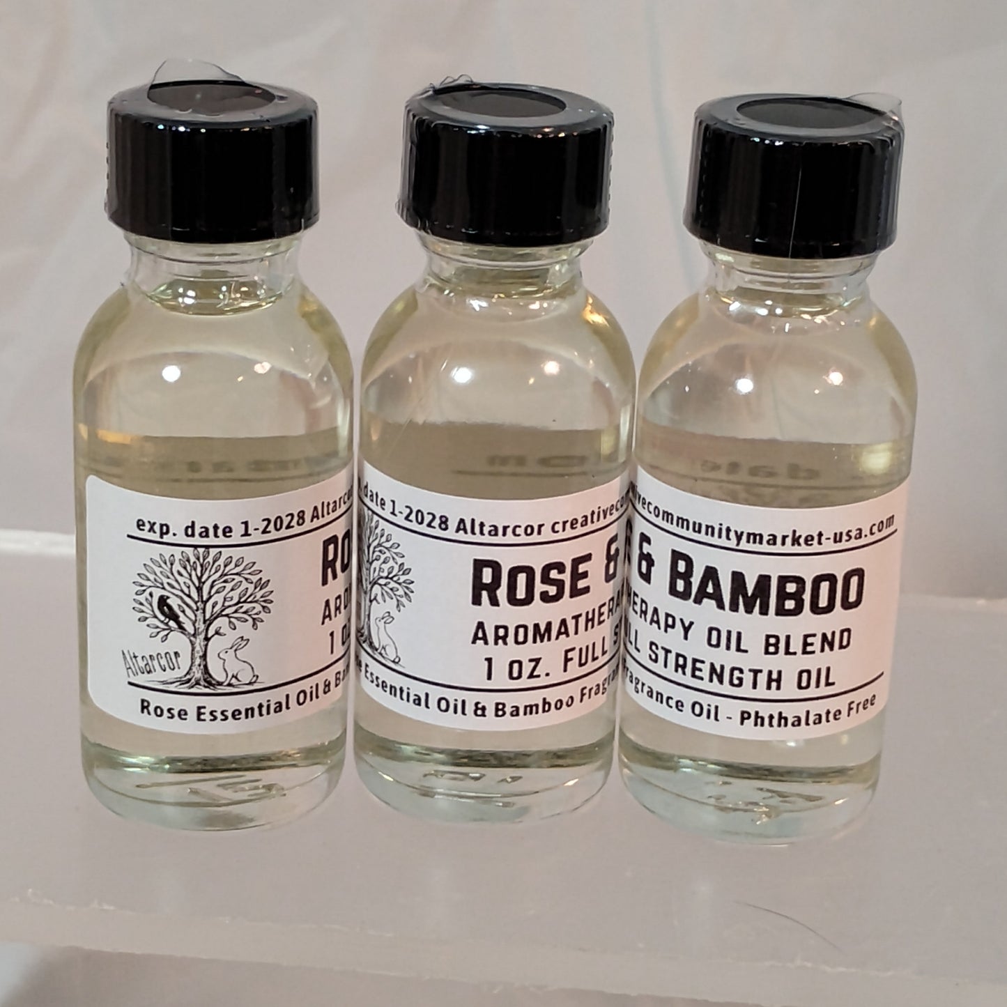 Rose & Bamboo Full Strength Aromatherapy Oil in a Glass Bottle w/ Dropper