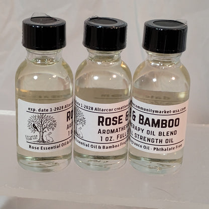 Rose & Bamboo Full Strength Aromatherapy Oil in a Glass Bottle w/ Dropper