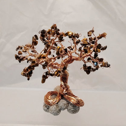 Tiger Eye Gemstone & Wire Tree on Desert Rose Crystal Base