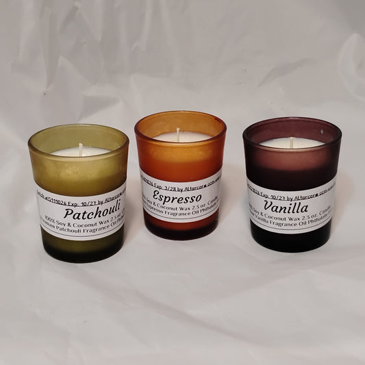 2.3 oz. Scented Votive Candle in frosted glass holder