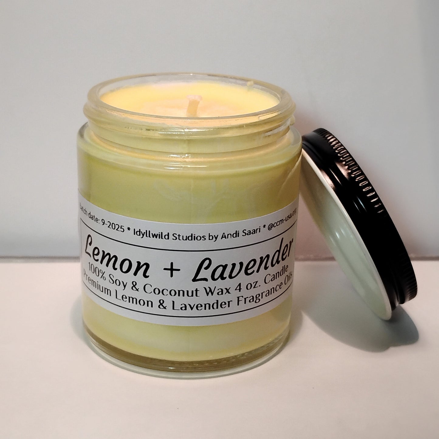 Lemon + Lavender Soy-Coconut Candle | 4 oz. Clear Jar w/ Black Lid