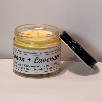 Lemon & Lavender Soy–Coconut Candle | 2 oz Clear Jar w/ Black Lid