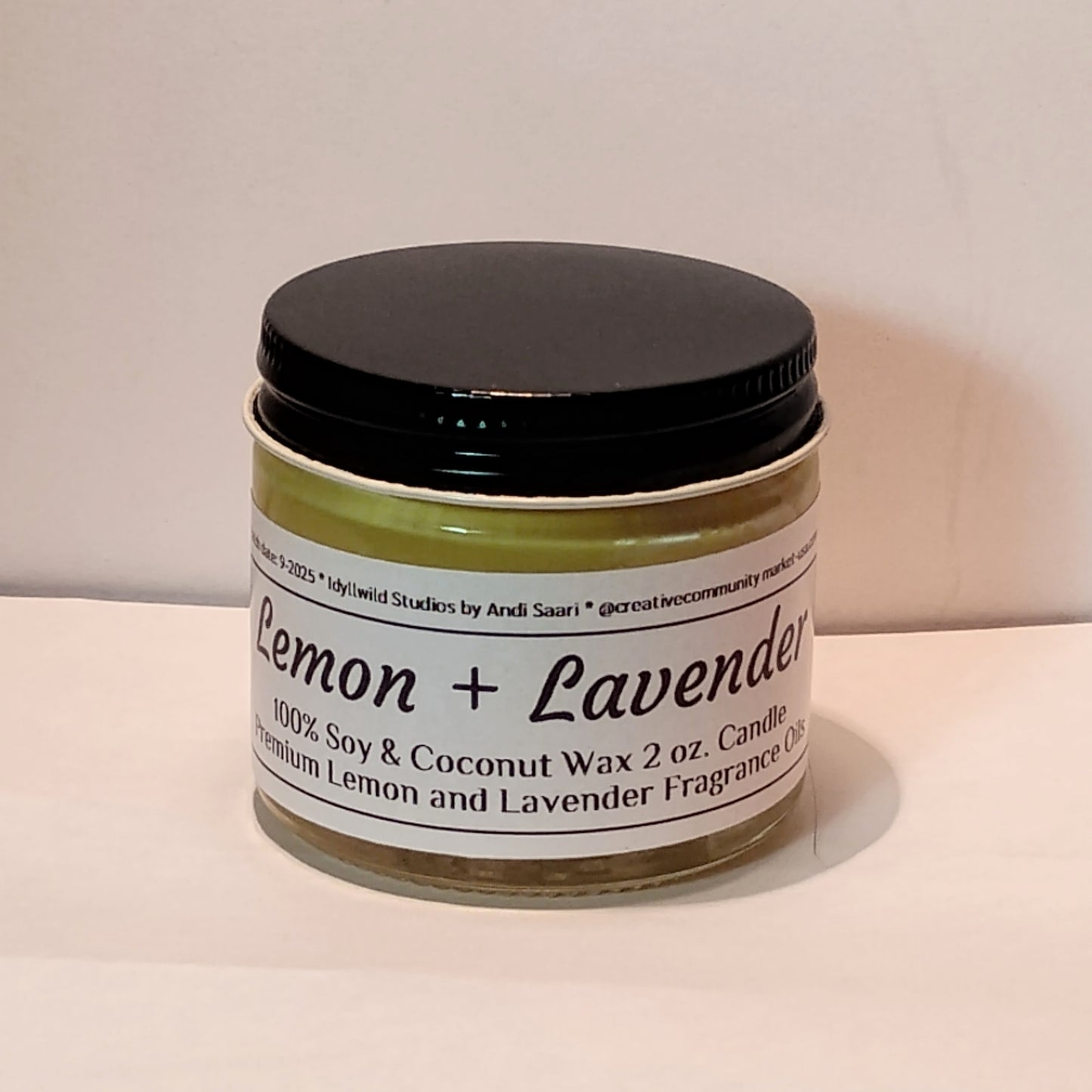 Lemon & Lavender Soy–Coconut Candle | 2 oz Clear Jar w/ Black Lid