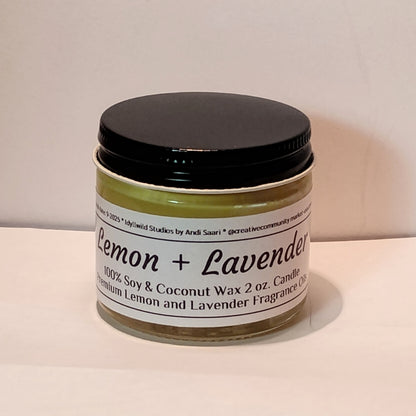 Lemon & Lavender Soy–Coconut Candle | 2 oz Clear Jar w/ Black Lid