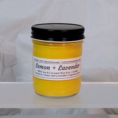Lemon + Lavender Soy-Coconut Candle | 8 oz. Clear Jar w/ Black Lid